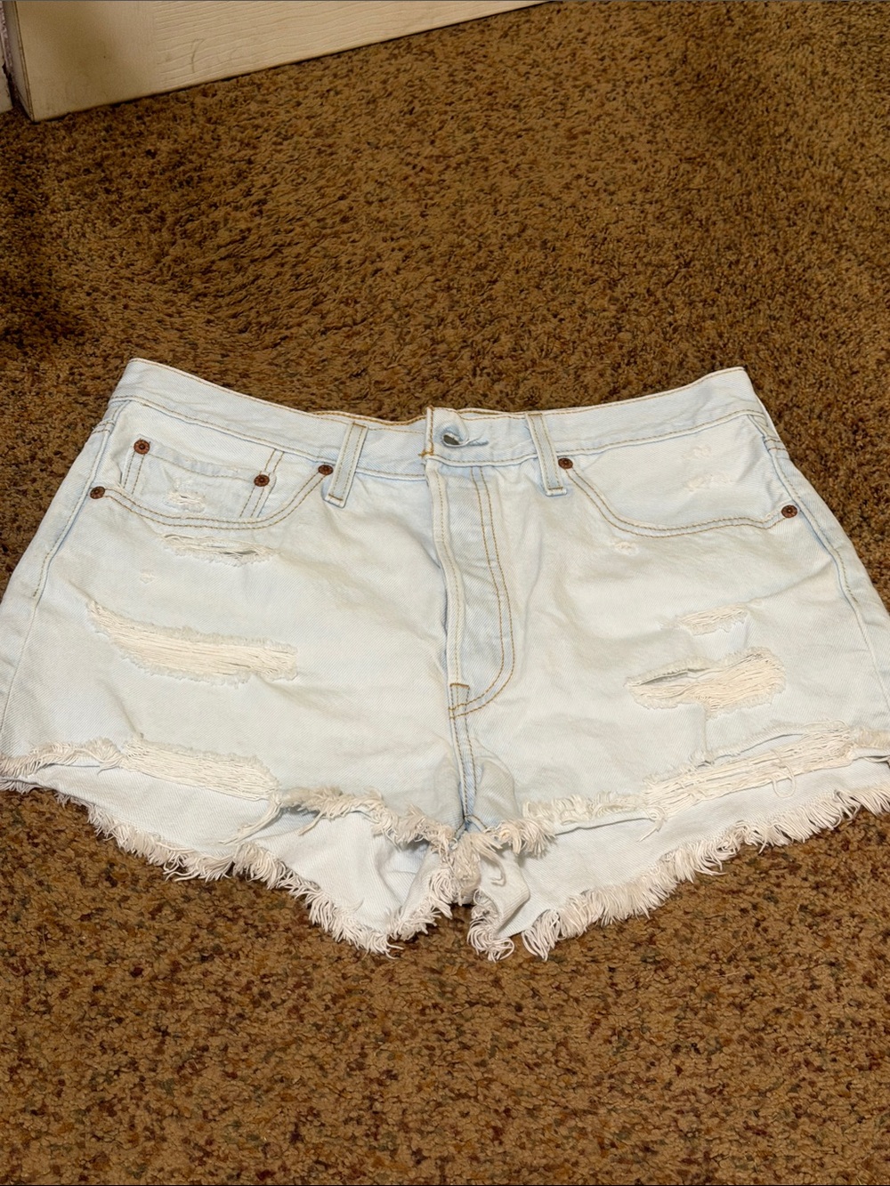 Levi's Light Blue Distressed Frayed Hem Denim Shorts